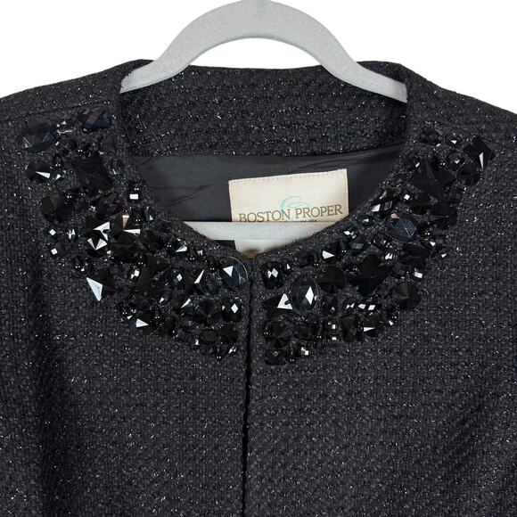 Boston Proper Blazer Jacket Women 12 Black Embellished Sequin Lined Wool Blend - Picture 5 of 12